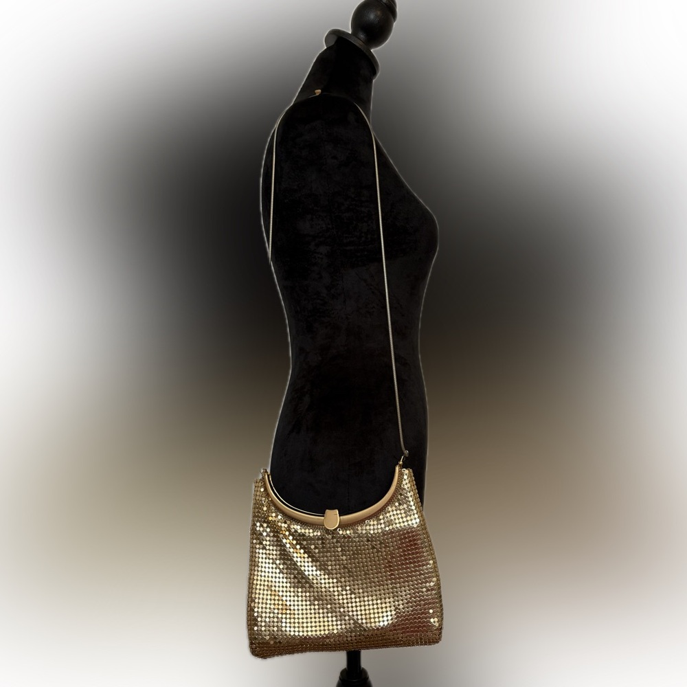 Vintage Gold slinky Crossbody evening bag with detachable metal strap